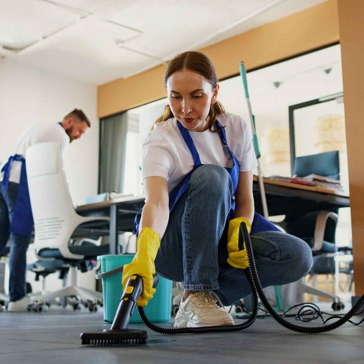 a lady cleaning floor